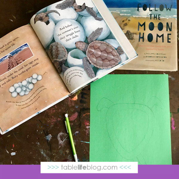 Nature Book Club: Sea Turtle Suncatcher Craft - Step 1, draw it out.