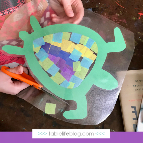 Nature Book Club: Sea Turtle Suncatcher Craft - Step 5, cut out sealed project